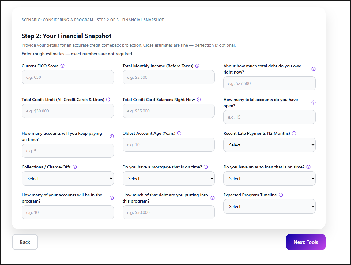 Debt.Tips Credit Comeback Simulator - Screenshot 3 showing product features and functionality