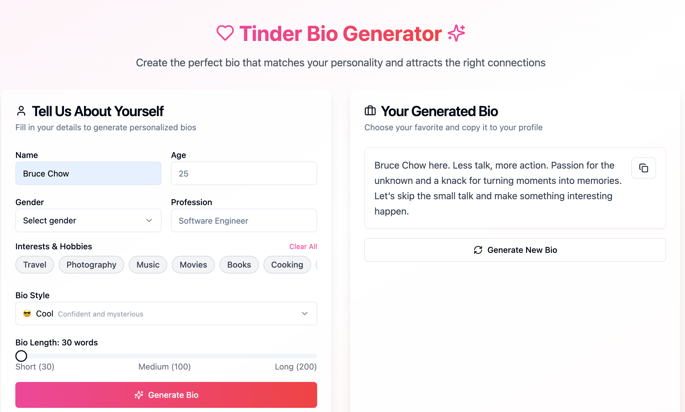 無料のTinderバイオジェネレーター - 無料のTinderバイオジェネレーター、完璧なTinder Bioを作成します。メディア2