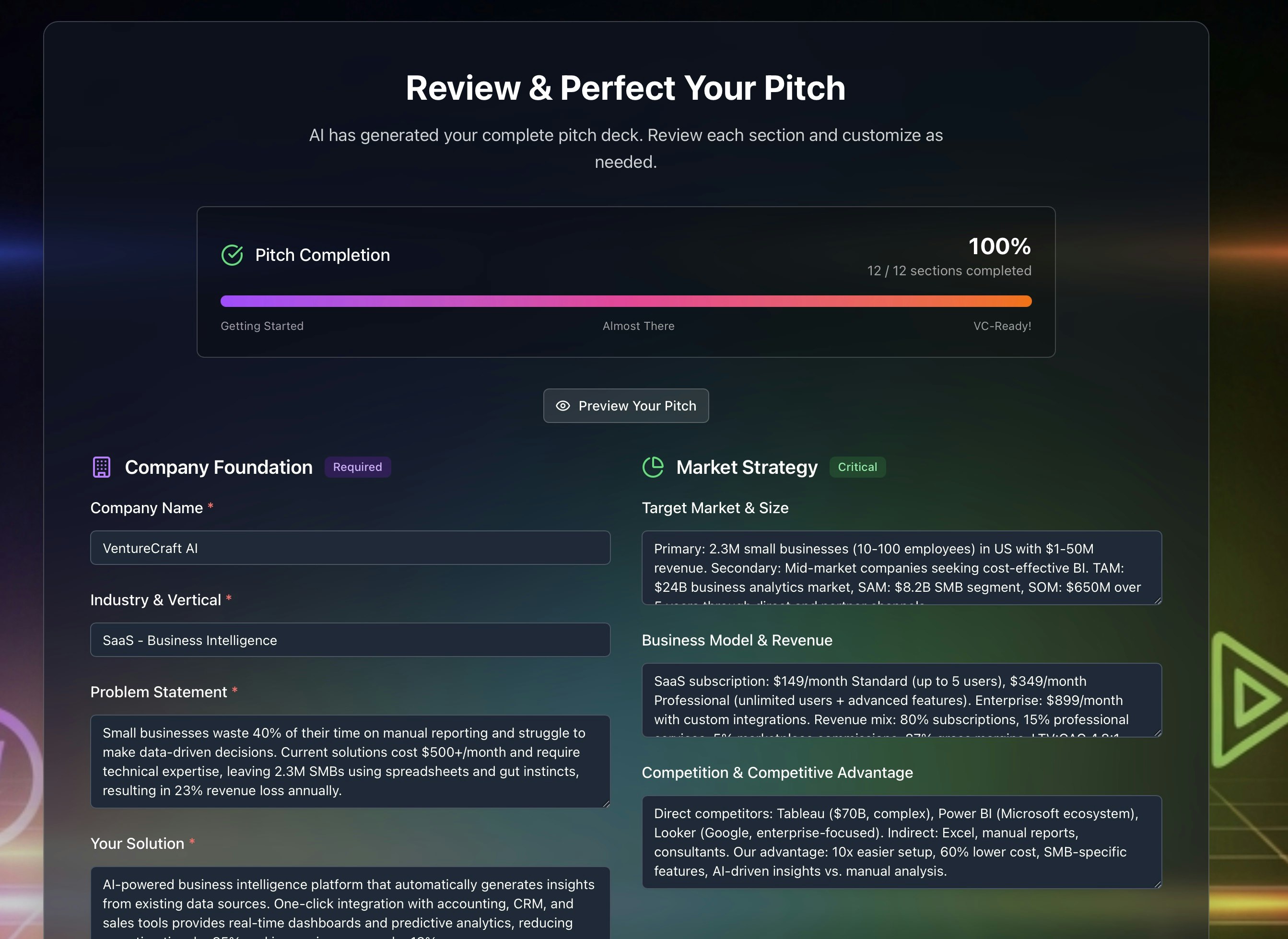 Media Vcr - AI Pitch Builder xây dựng các công ty khởi nghiệp có thể tài trợ từ một ý tưởng. 5