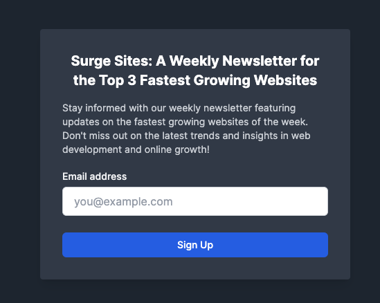 จดหมายข่าว Surgesites - ข้อมูลเชิงลึกรายสัปดาห์เกี่ยวกับเว็บไซต์และเทรนด์ที่เติบโตขึ้น! media 1