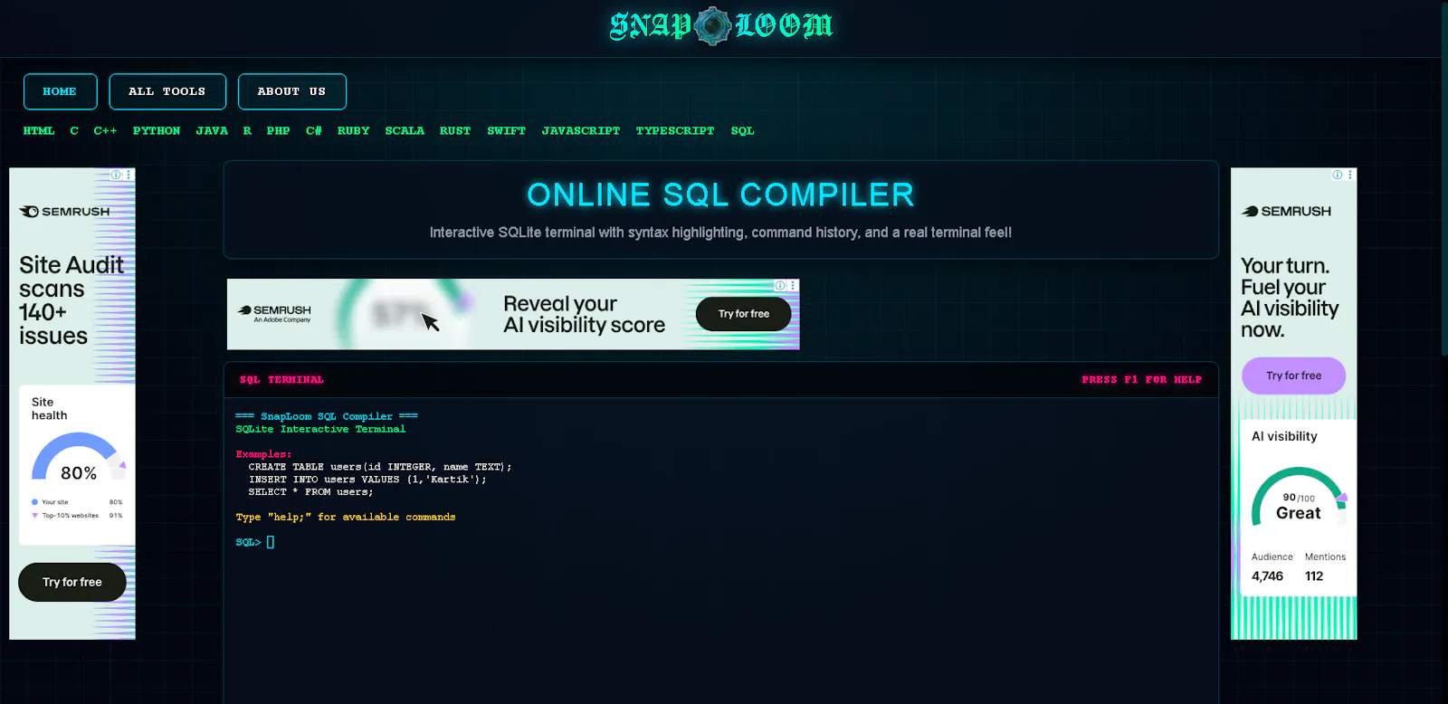 Online SQL Compiler screenshot 2