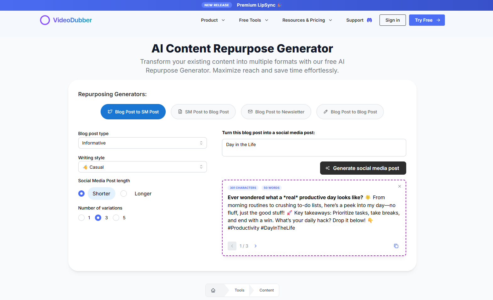 Generador de reutilización de contenido de IA - Transformar los formatos de contenido media 4