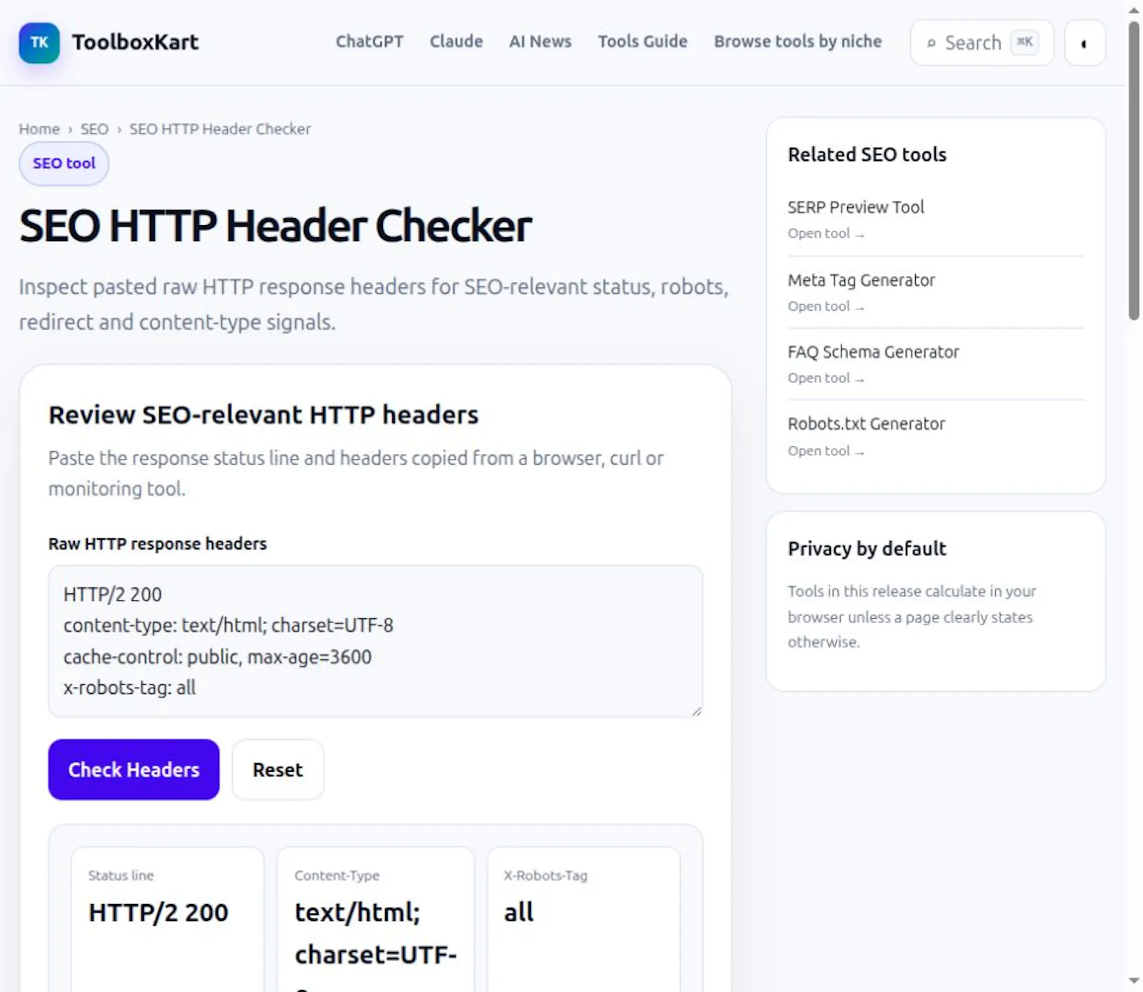 SEO HTTP Header Checker screenshot 1