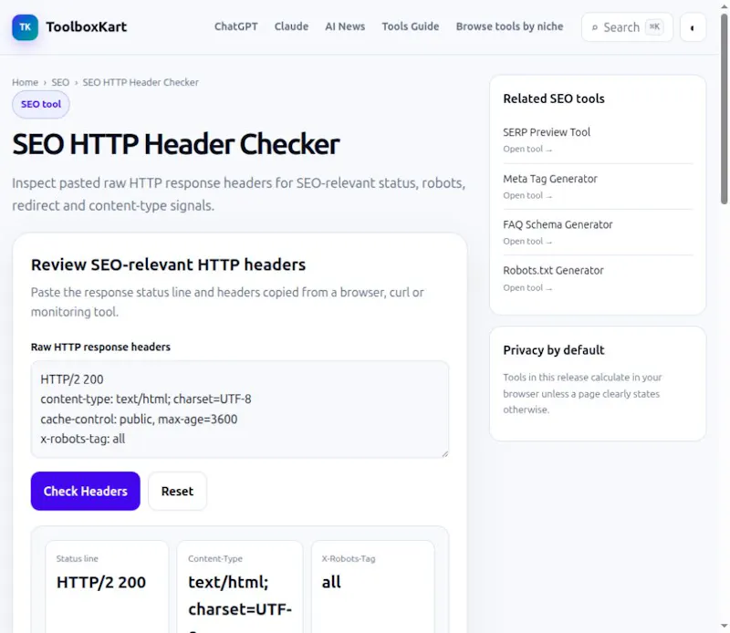 SEO HTTP Header Checker screenshot 1