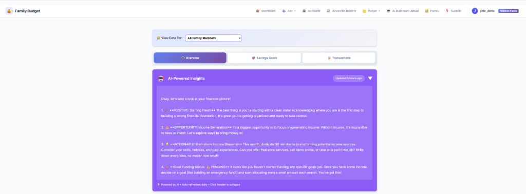 AI Family Budget Tracker - Screenshot 5 showing product features and functionality