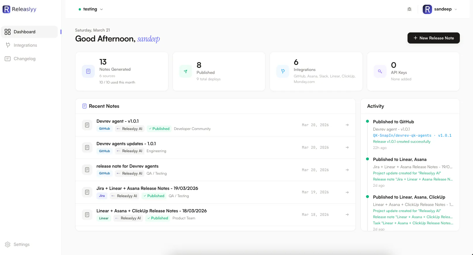 Releaslyy AI: Pulls in changes from your tools and generates release ...