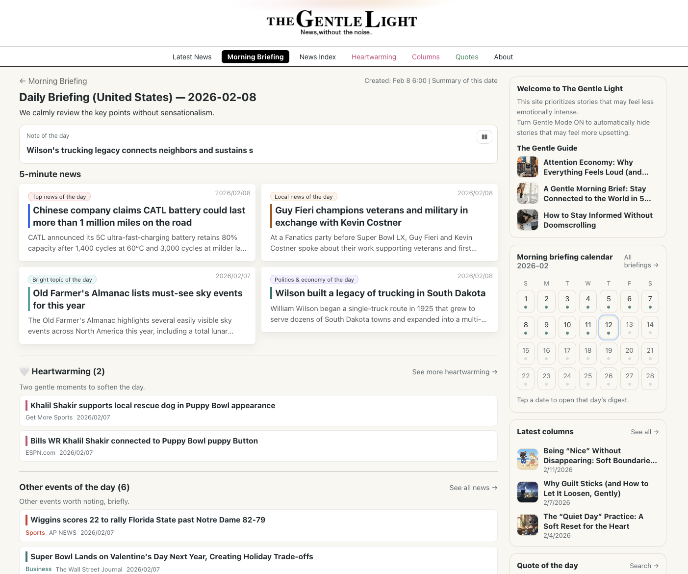 The Gentle Light | calm news - Screenshot 4 showing product features and functionality