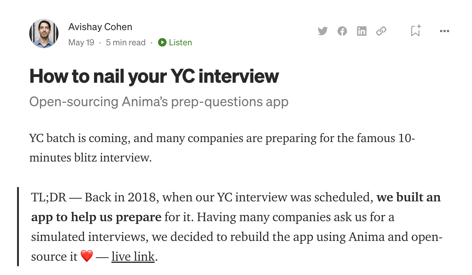 Média YC Prep by Anima - Pratiquez votre histoire, préparez-vous à une interview VC de 10 minutes 3
