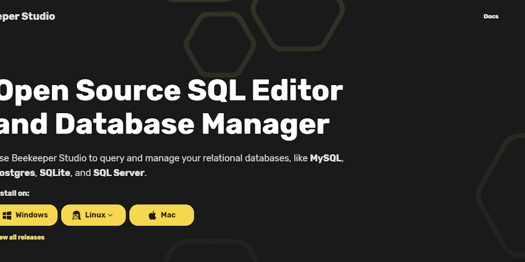 Beekeeper Studio, install this SQL editor and database manager