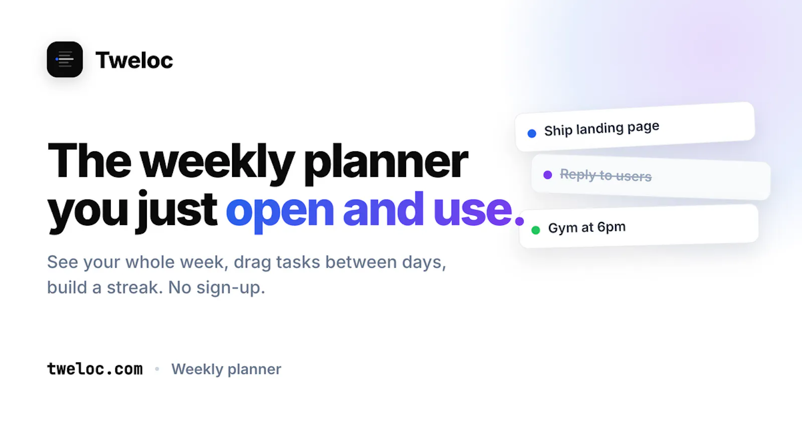 Tweloc - Weekly Planner screenshot 1