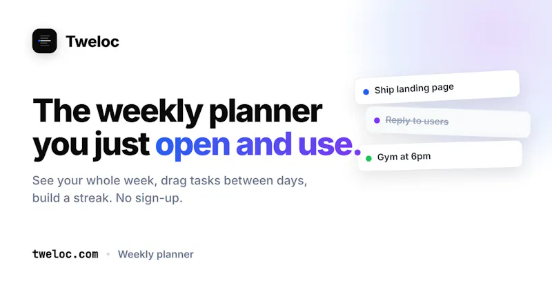 Tweloc - Weekly Planner screenshot 1