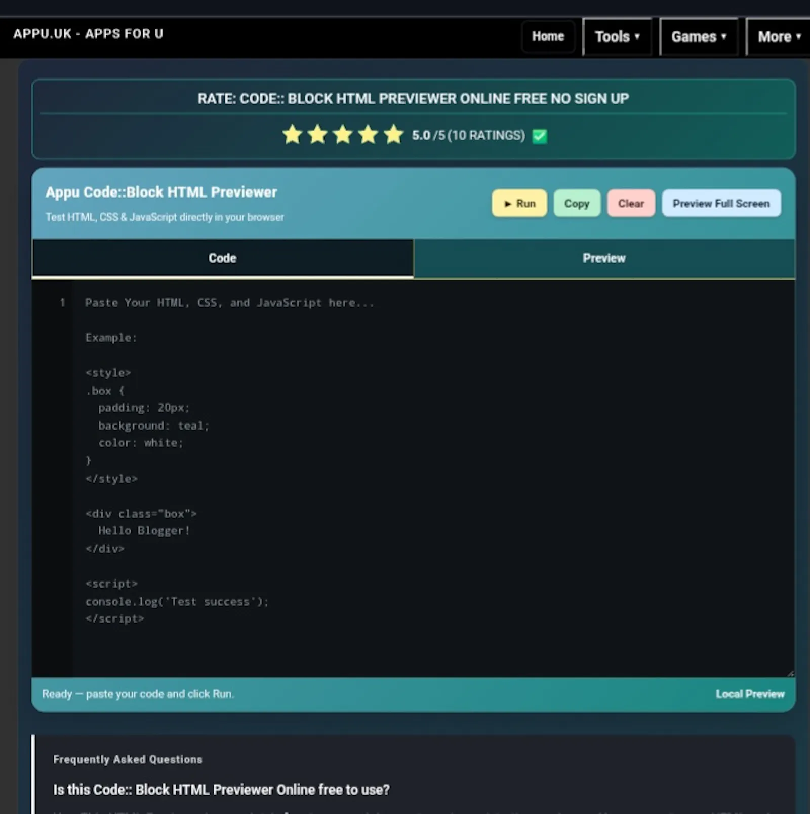 Code:: Block Previewer | appu.uk screenshot 2