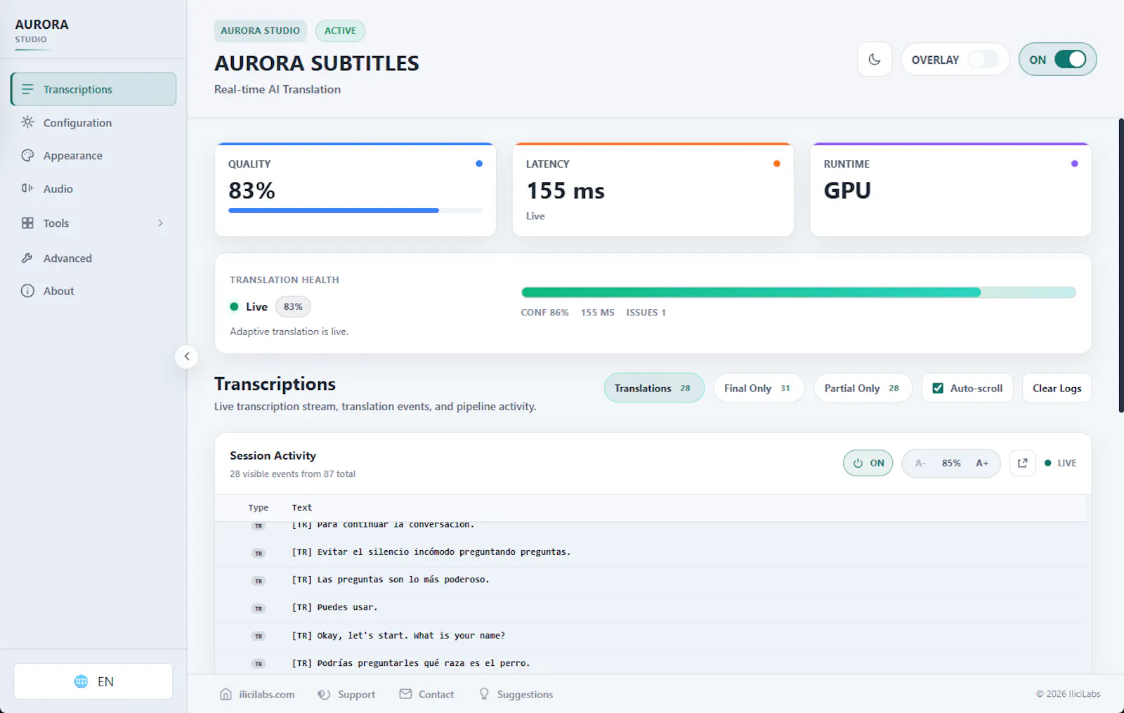 Aurora Subtitles screenshot 1