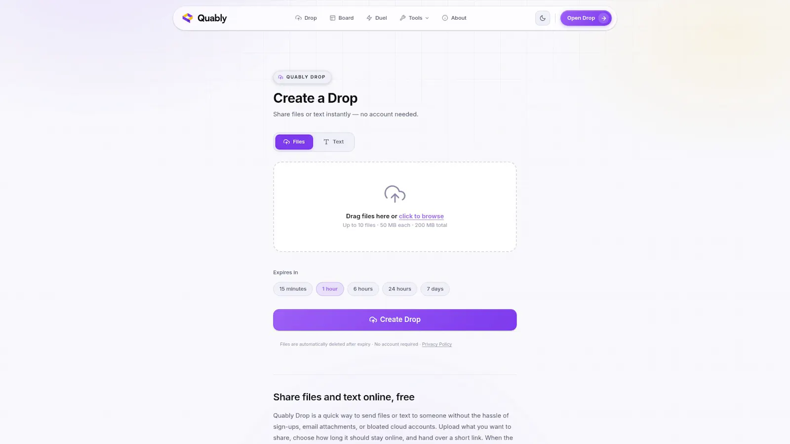 Quably Drop — Share Files Without Signup screenshot 1