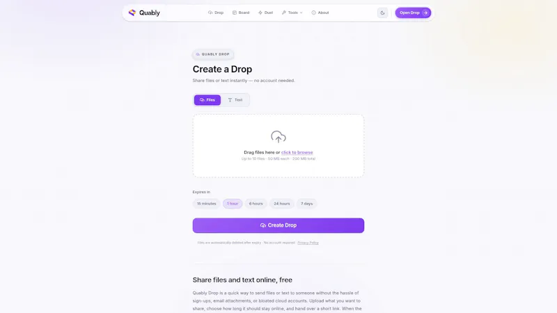 Quably Drop — Share Files Without Signup screenshot 1