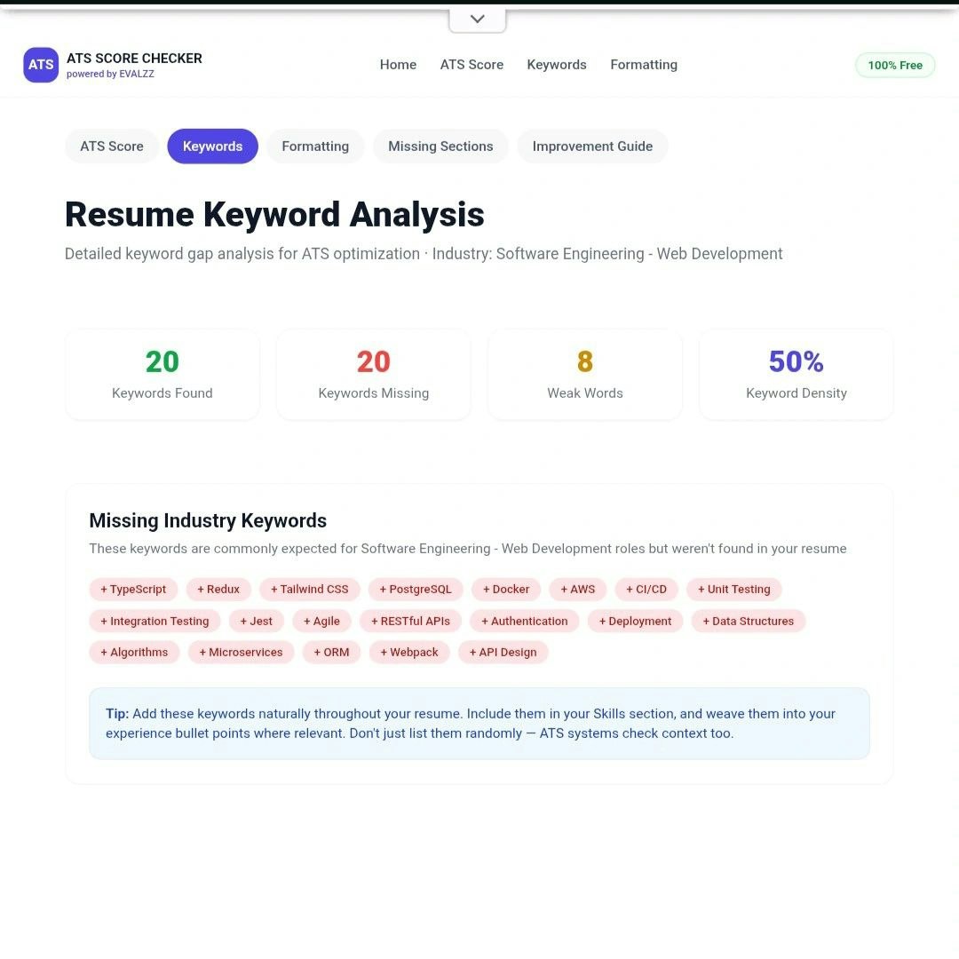 EVALZZ ATS Score Checker - Screenshot 4 showing product features and functionality