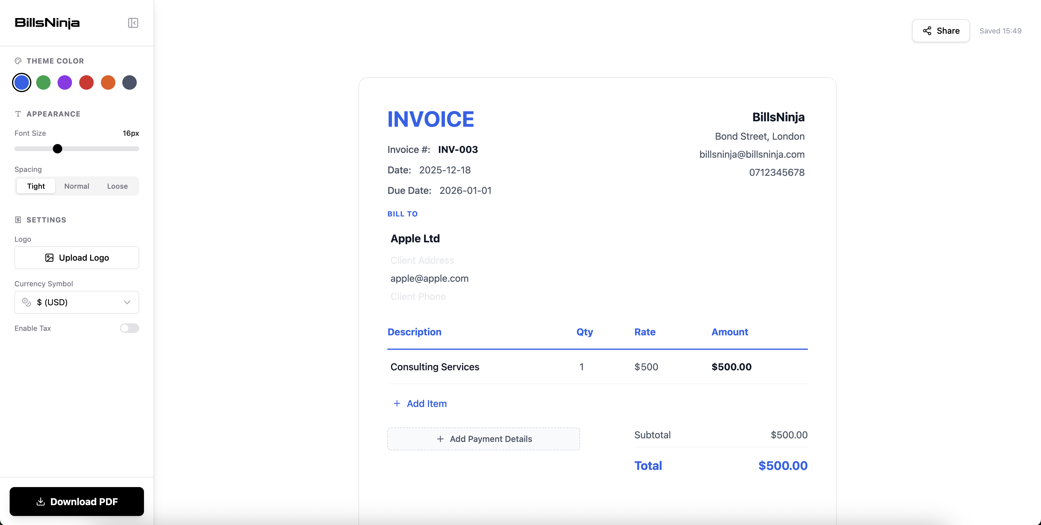 Bills Ninja - Screenshot 2 showing product features and functionality