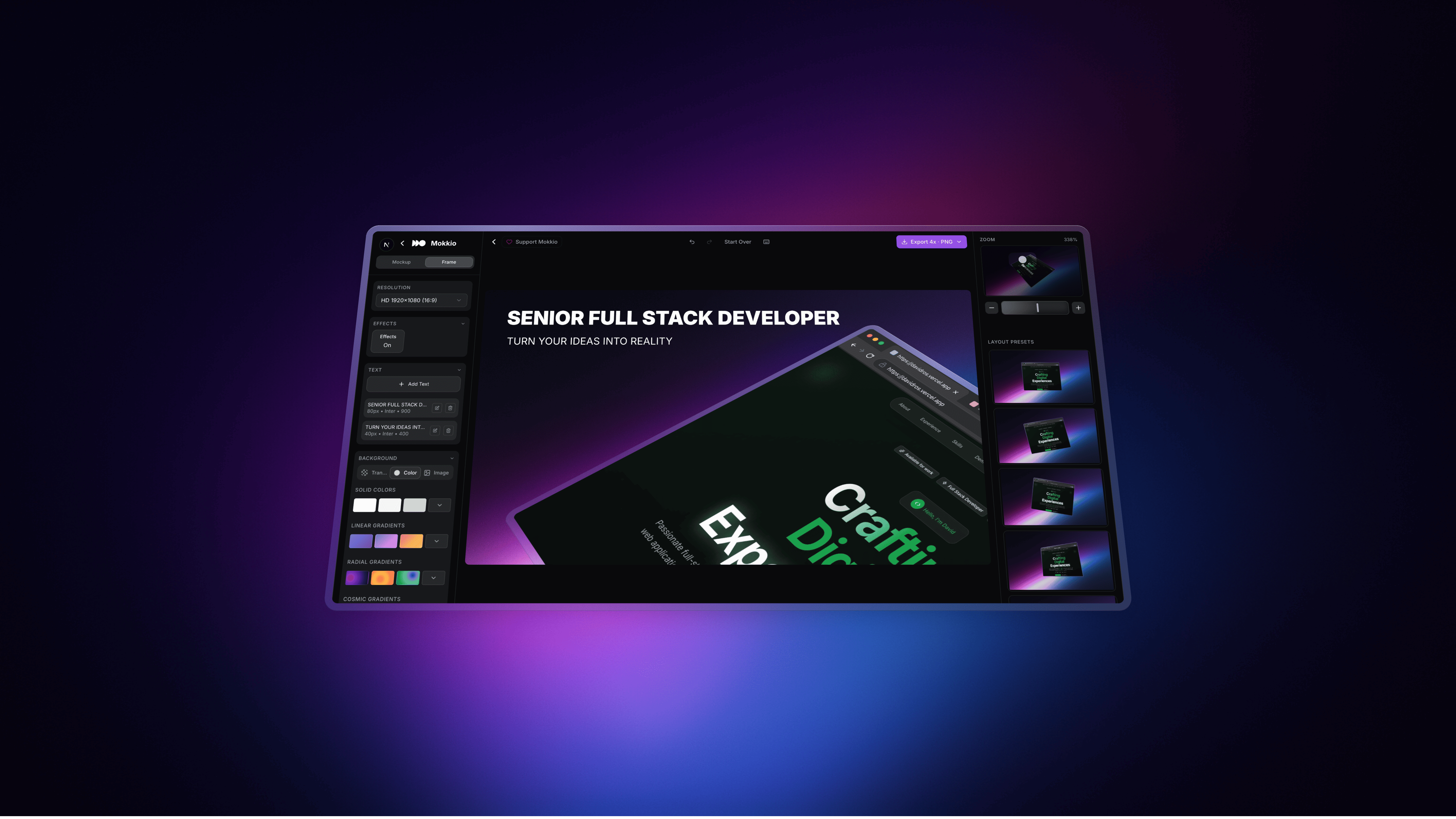 Mokkio - Main screenshot showing features and interface
