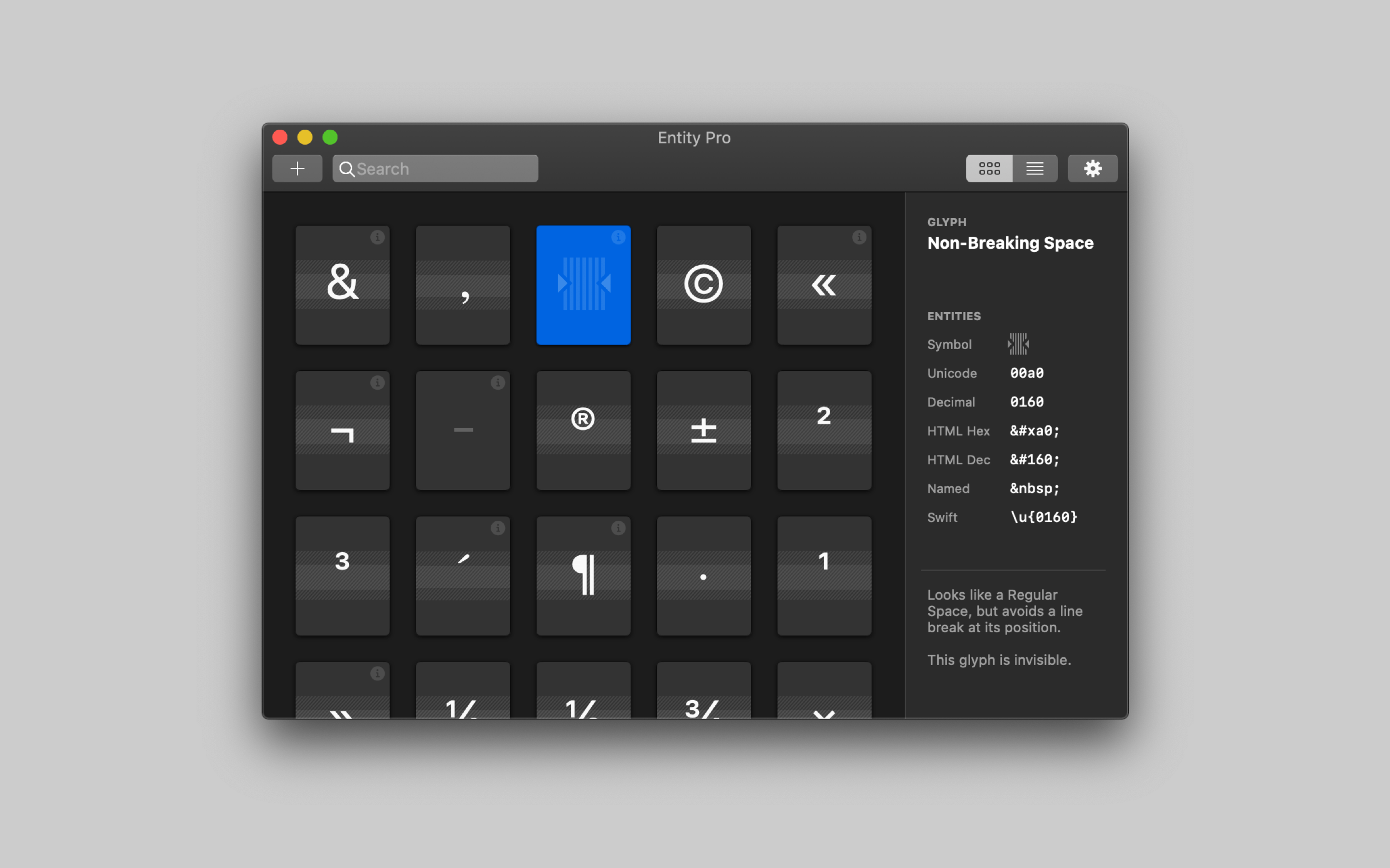 Entity Pro Ultimate glyph finder for macOS Product Hunt