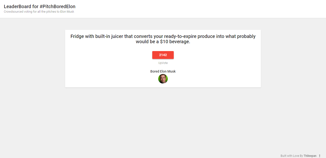 LeaderBoard for #PitchBoredElon gallery image