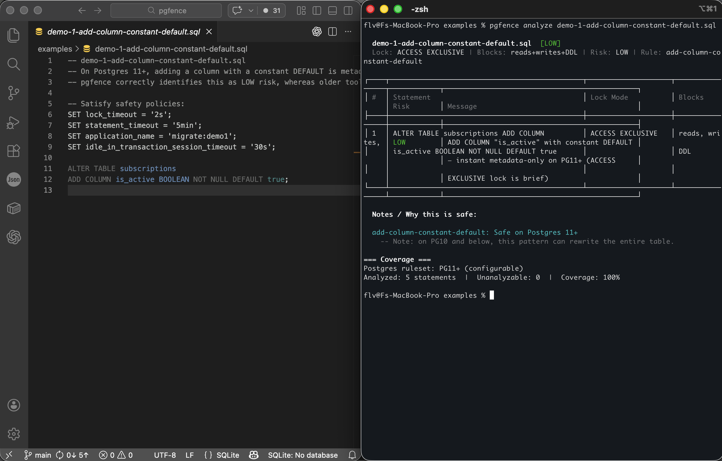 pgfence - Main product screenshot demonstrating key features and user interface