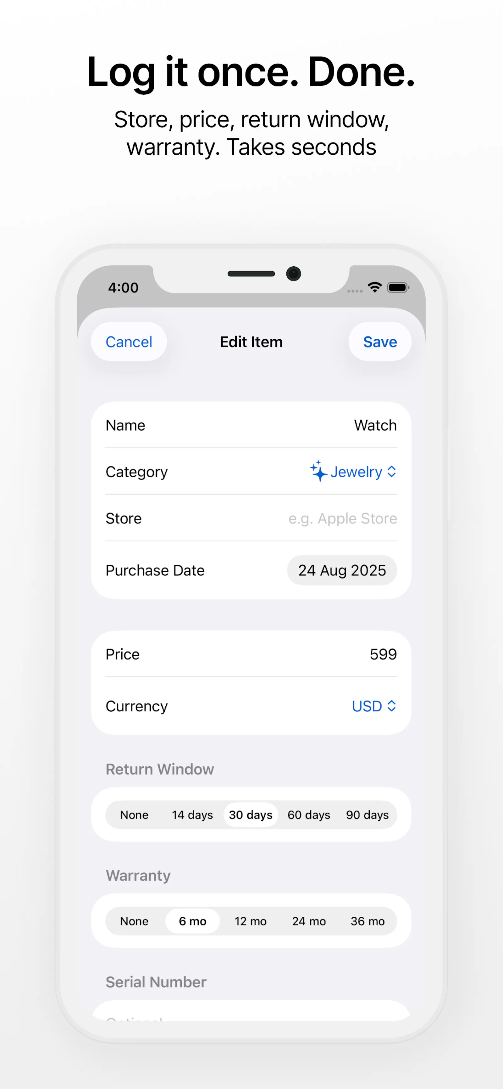 Warranti screenshot 2