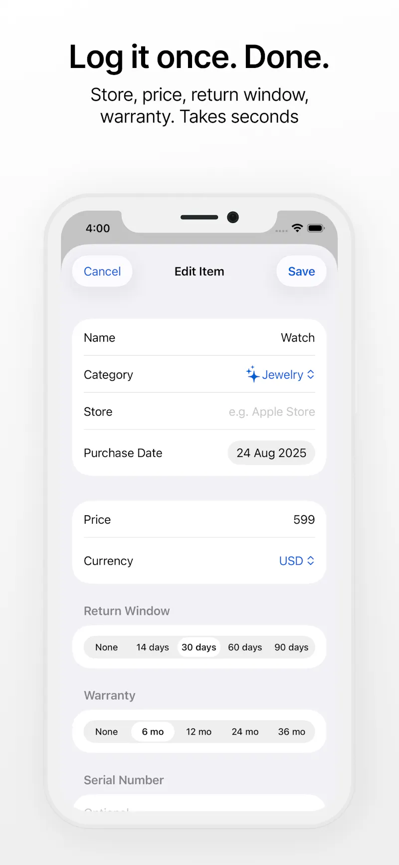 Warranti screenshot 2
