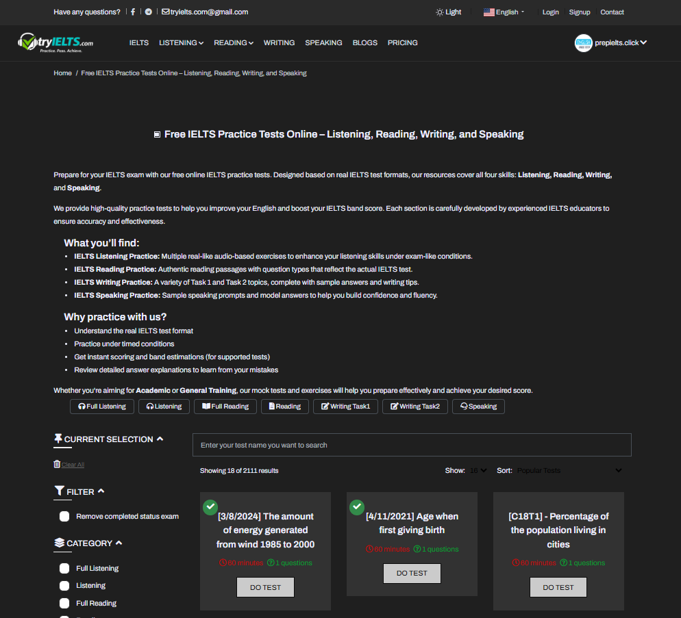 tryielts.com - Screenshot 5 showing product features and functionality