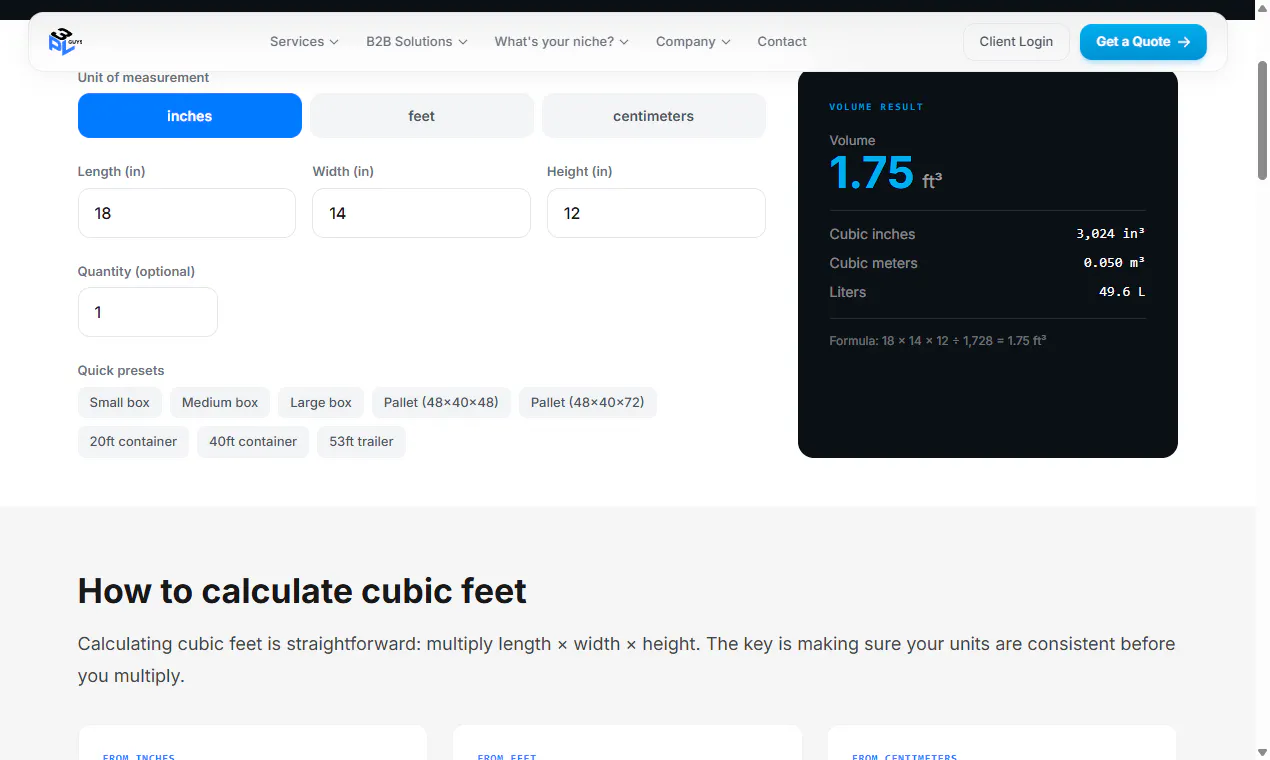 Cubic Feet Calculator by 3PLGuys gallery image