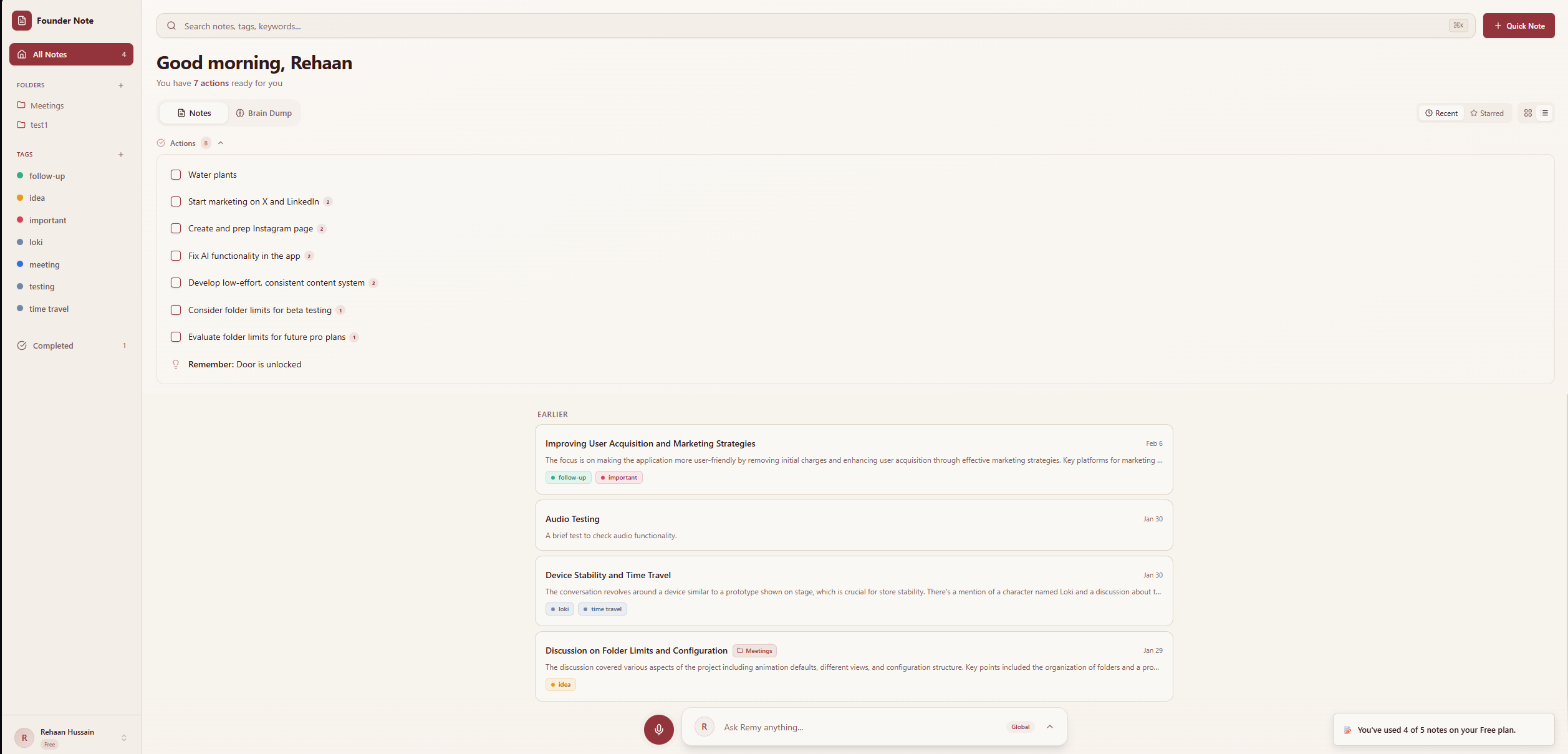 Founder Note - Screenshot 2 showing product features and functionality