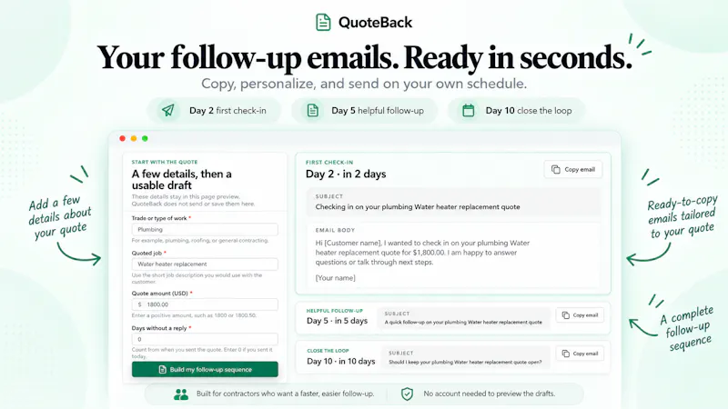 QuoteBack Follow-Up Generator screenshot 2