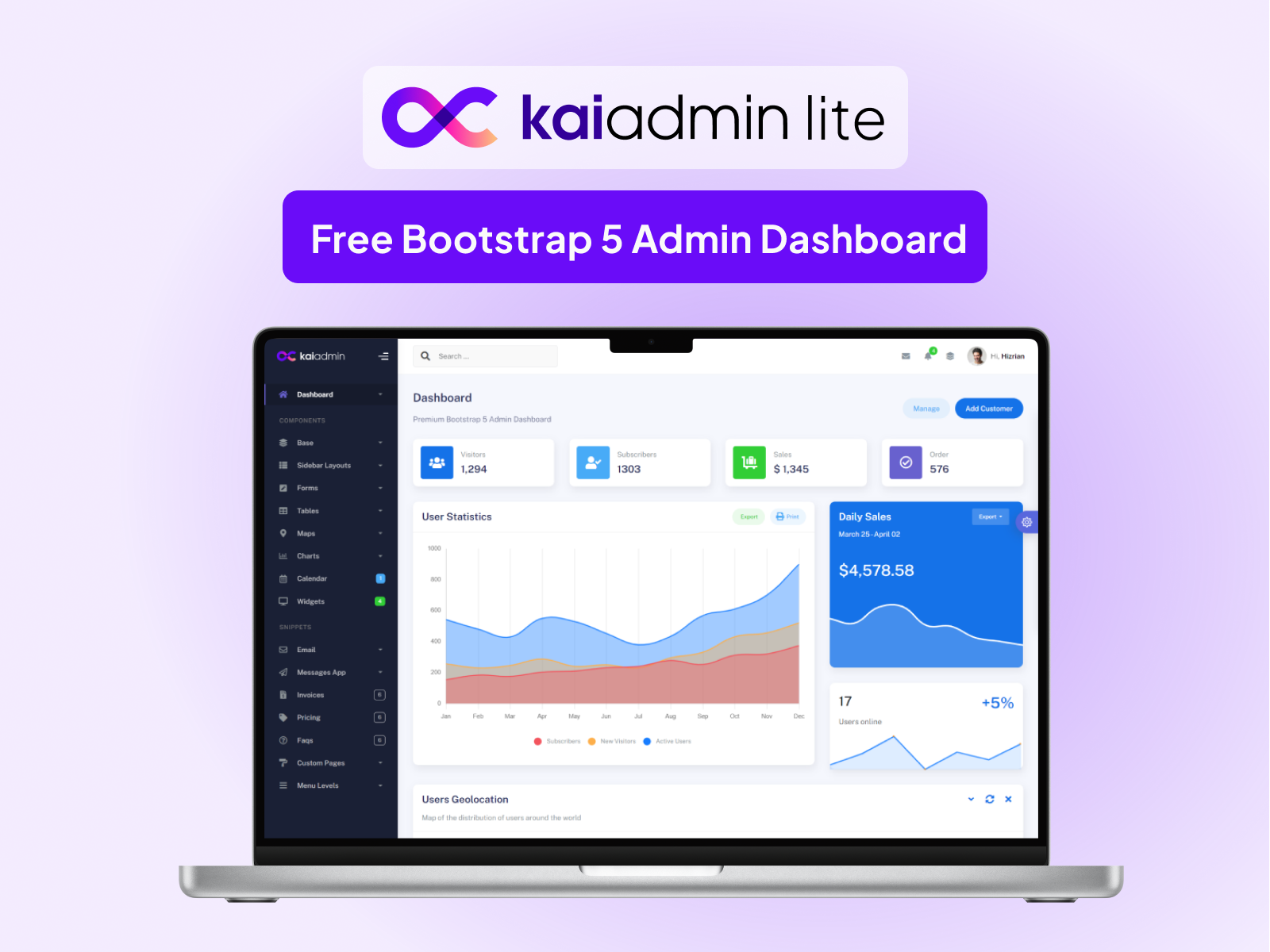 Kaiadmin Lite - Gratis bootstrap dashboard media 1