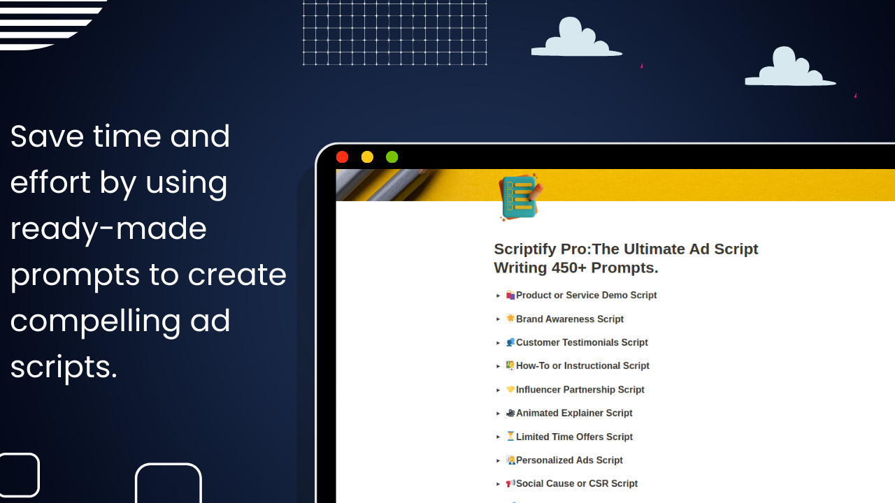 Scriptify : GPT-4 AD 스크립트 작성 프롬프트 - Scriptify와 함께 판매하는 매력적인 광고 스크립트를 공예합니다 미디어 2