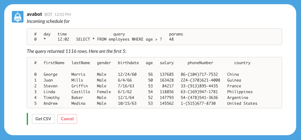 Avabot - SQL for Slack gallery image