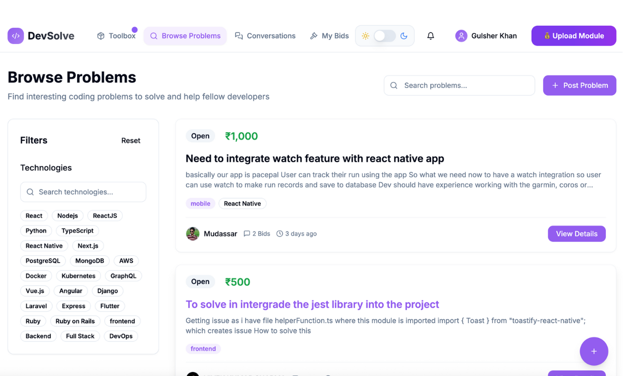 Devsolve 2.0 - Pubblica problemi di codifica reali.Ottieni soluzioni reali.Immediatamente media 2