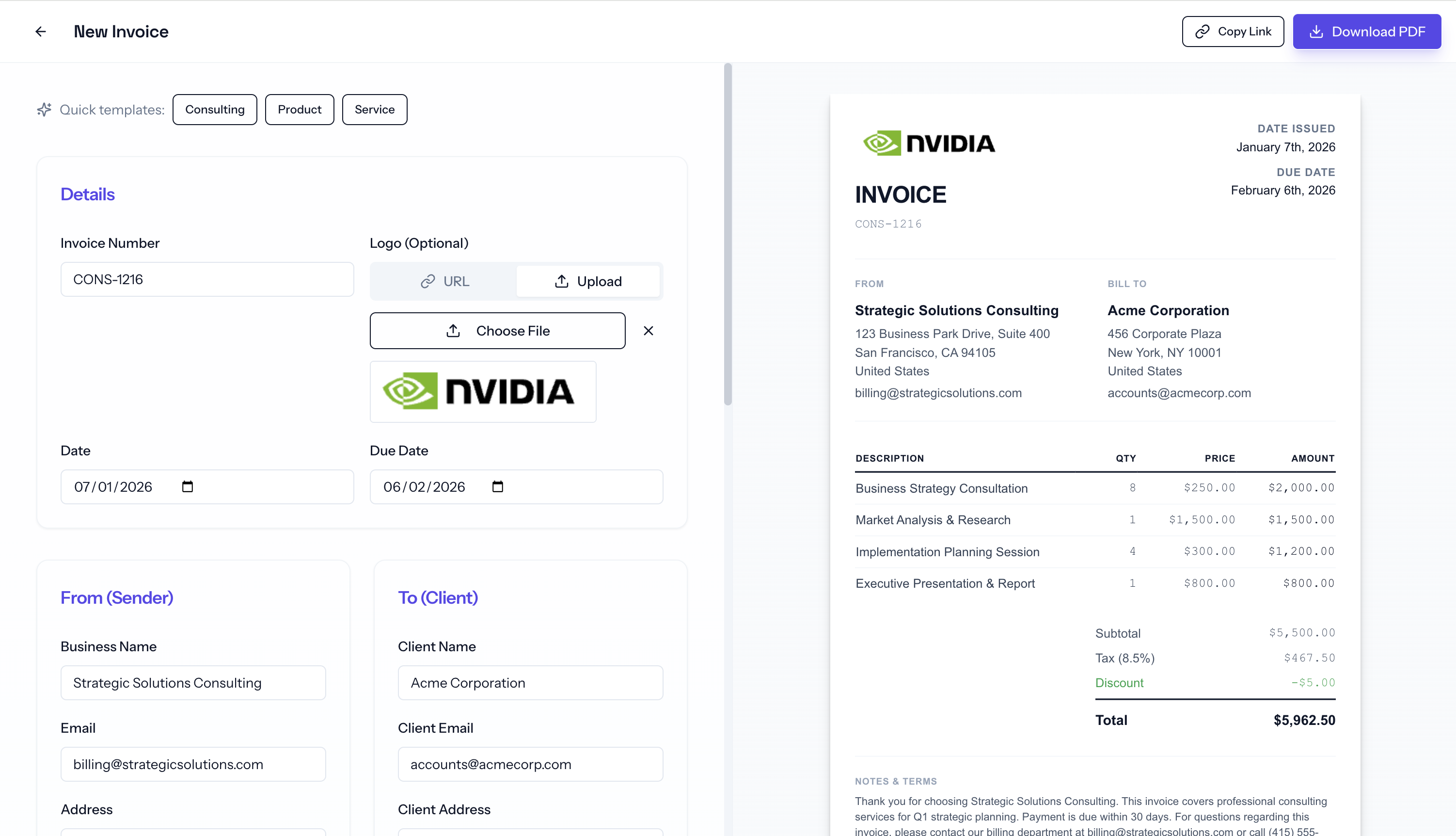 Free Invoice Generator Online - Screenshot 2 showing product features and functionality