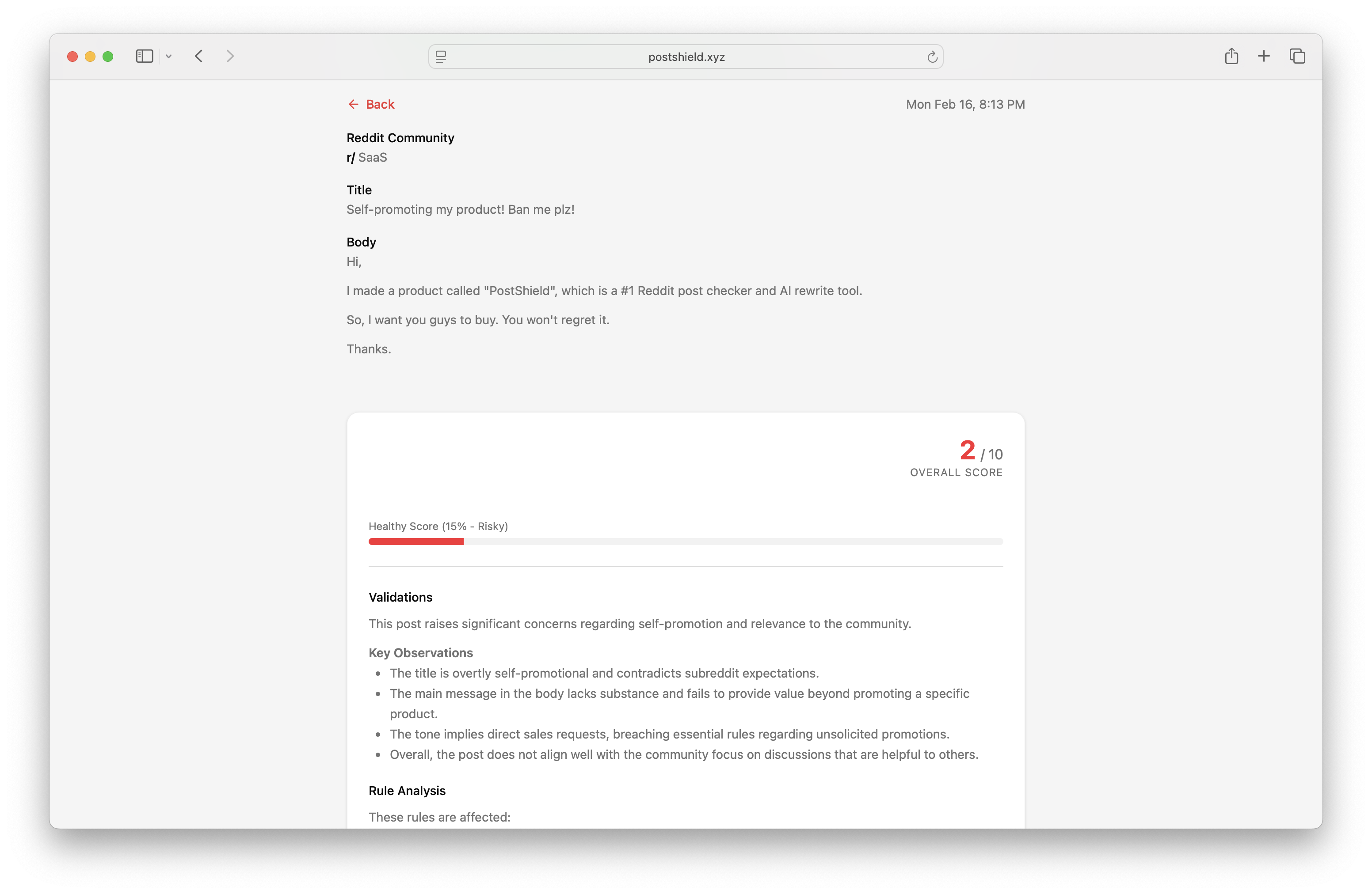 PostShield - Screenshot 2 showing product features and functionality