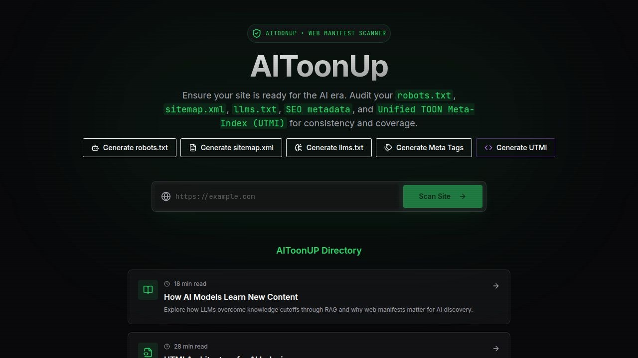 AIToonUp.com MVP launch - Main product screenshot demonstrating key features and user interface