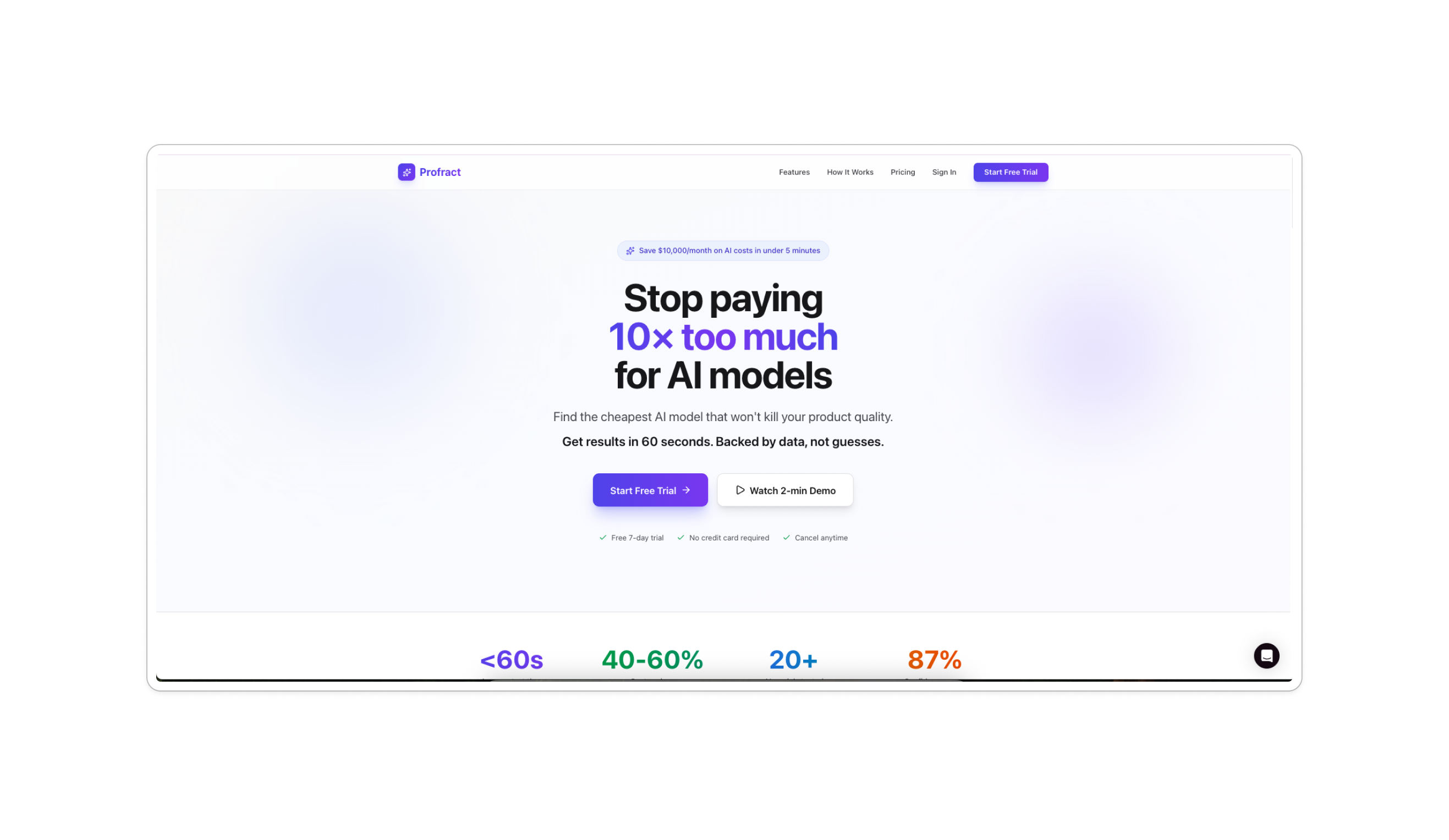 Profract Optimize AI costs in 5 minutes - Main screenshot showing features and interface