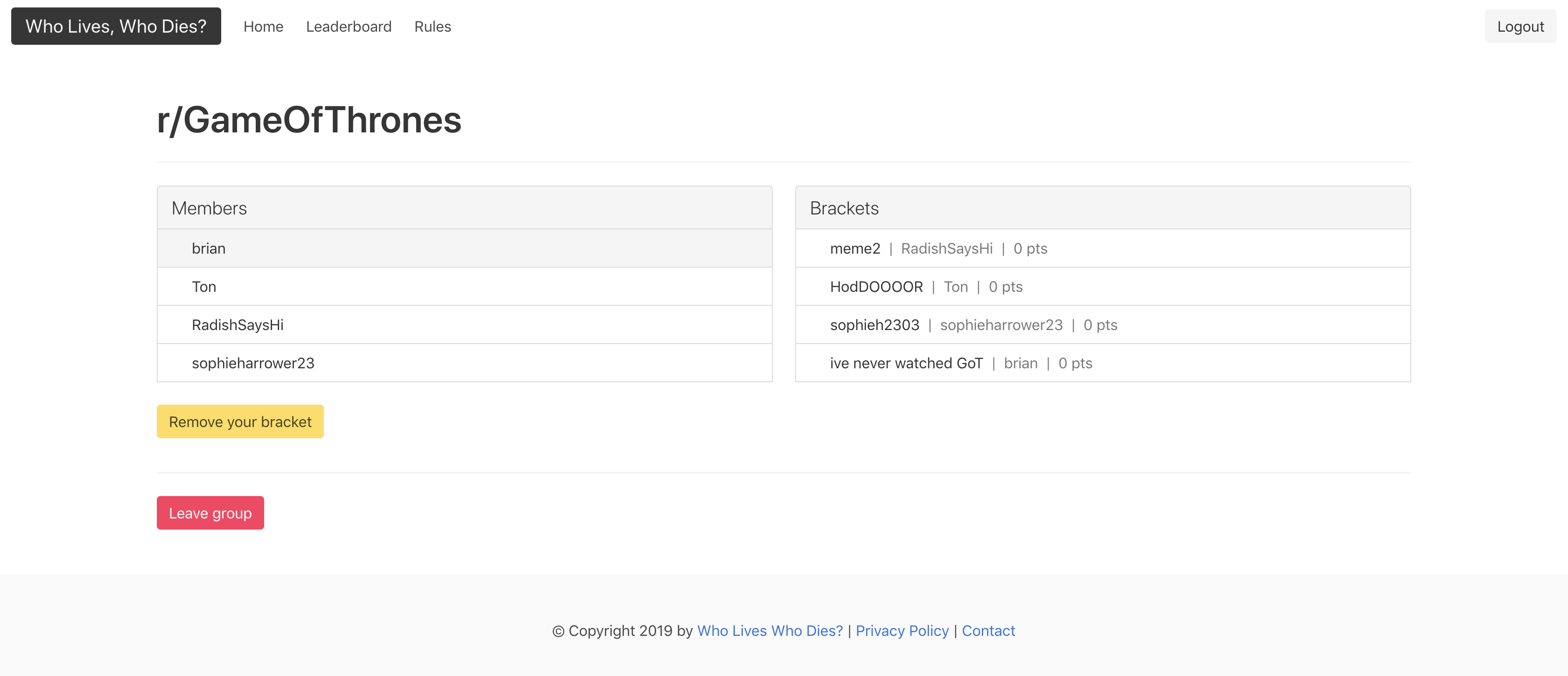 Game of Thrones Death Bracket gallery image