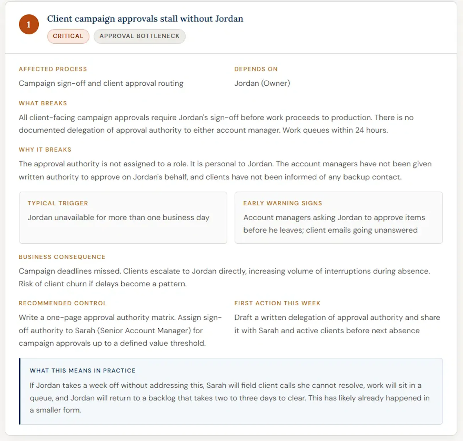 Key Person Risk Diagnostic screenshot 3