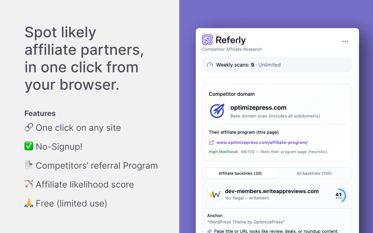 Referly Competitor Affiliate Research gallery image
