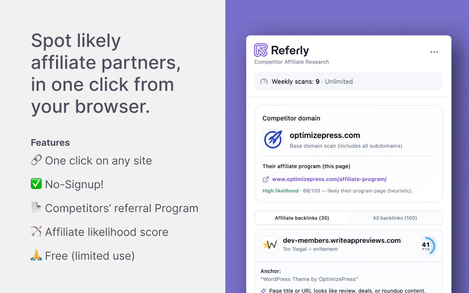 Referly Competitor Affiliate Research screenshot 2