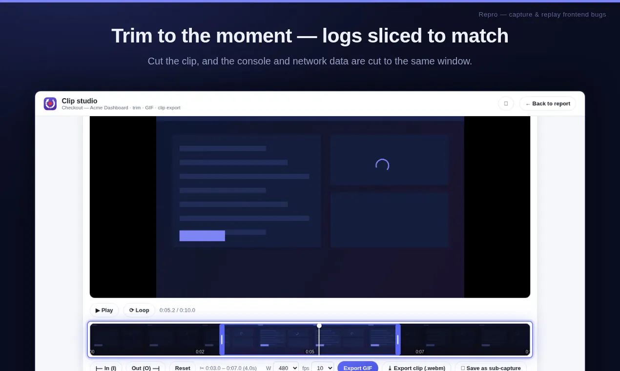 Repro — Capture & replay frontend bugs gallery image