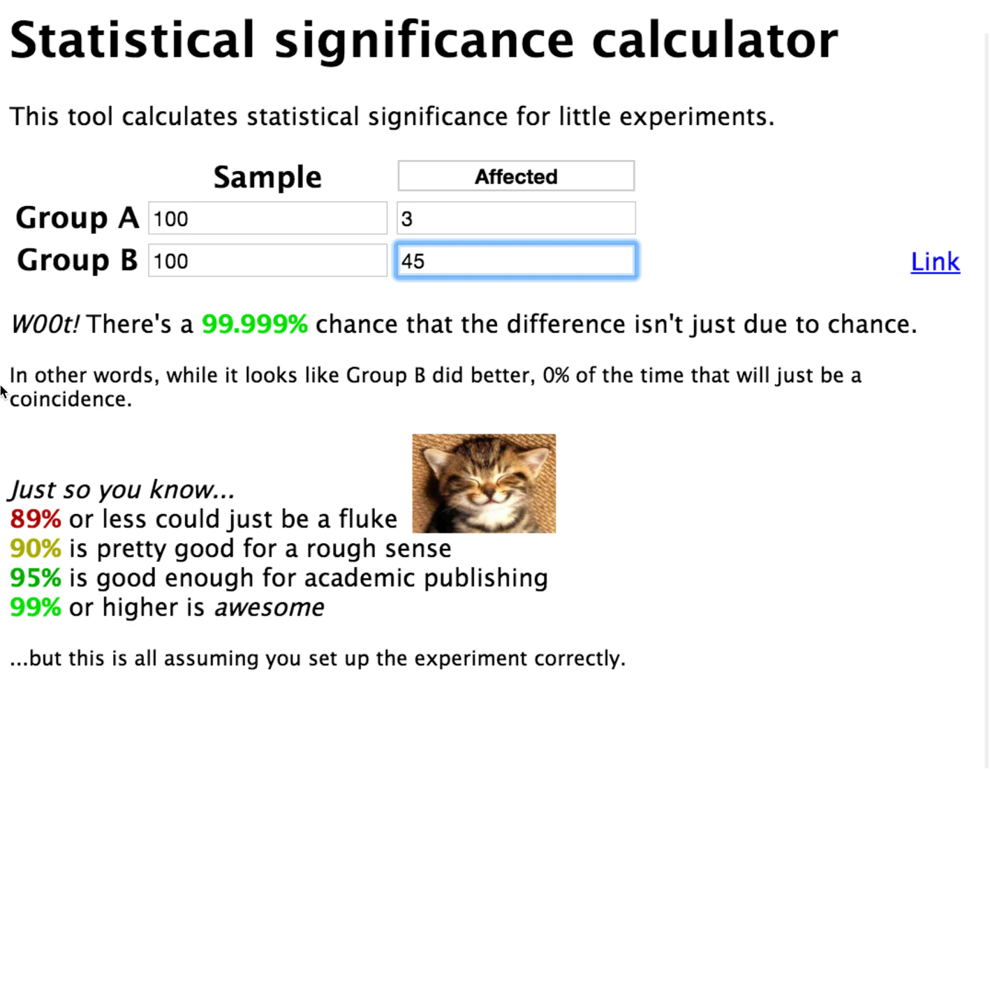 Micro subject line statistical significance calculator