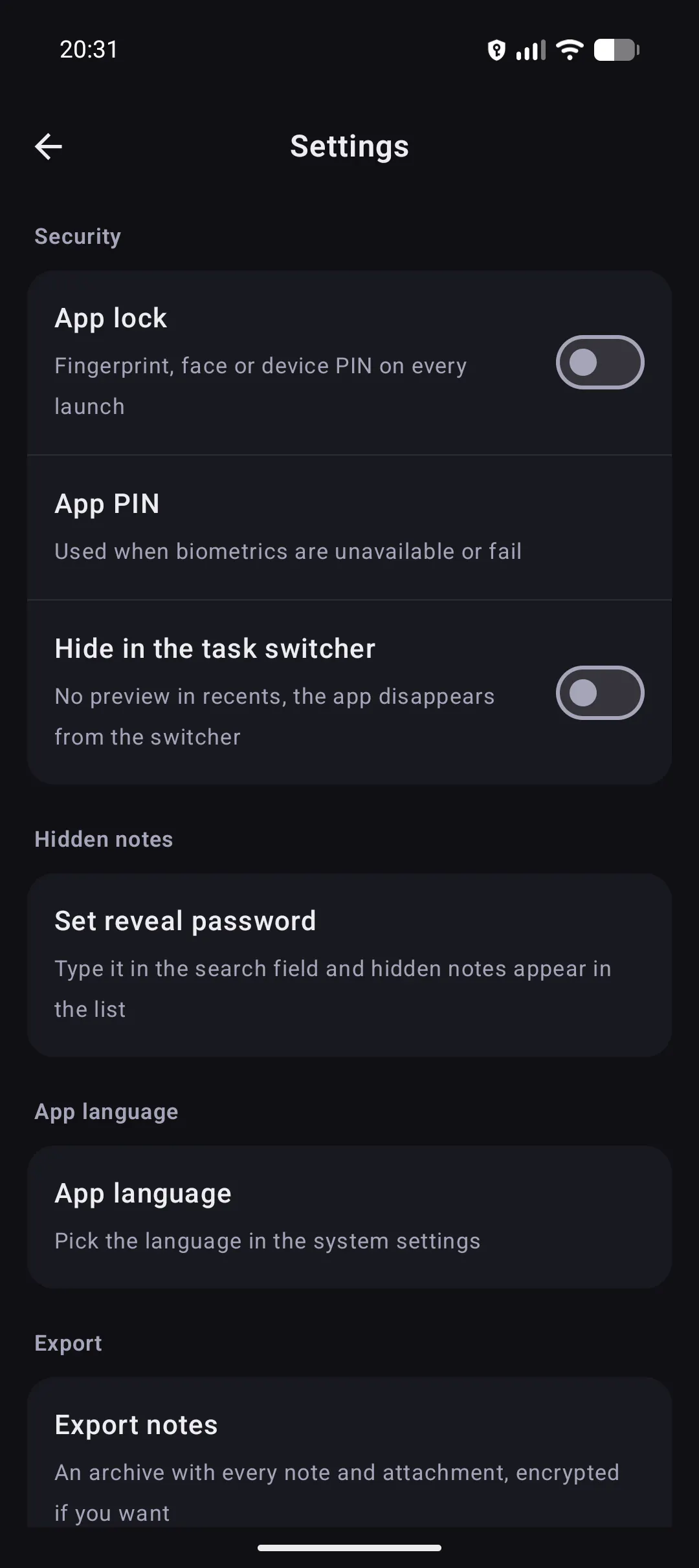 Notes: private & encrypted screenshot