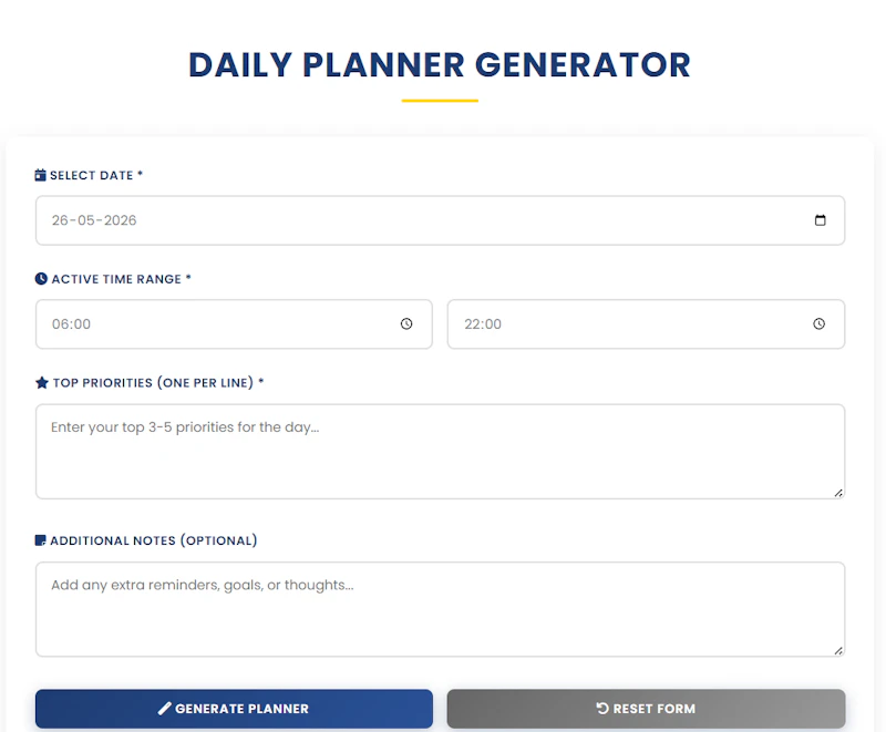 Daily Planner Generator | Ease Tools screenshot 1