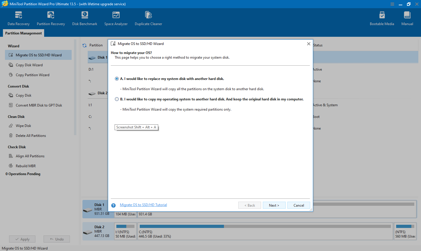 MiniTool Partition Wizard 13.5 - Screenshot 3 showing product features and functionality