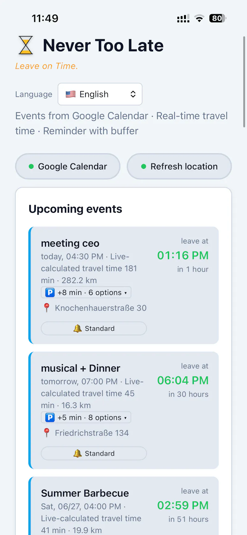 Never Too Late – Leave on Time screenshot 2
