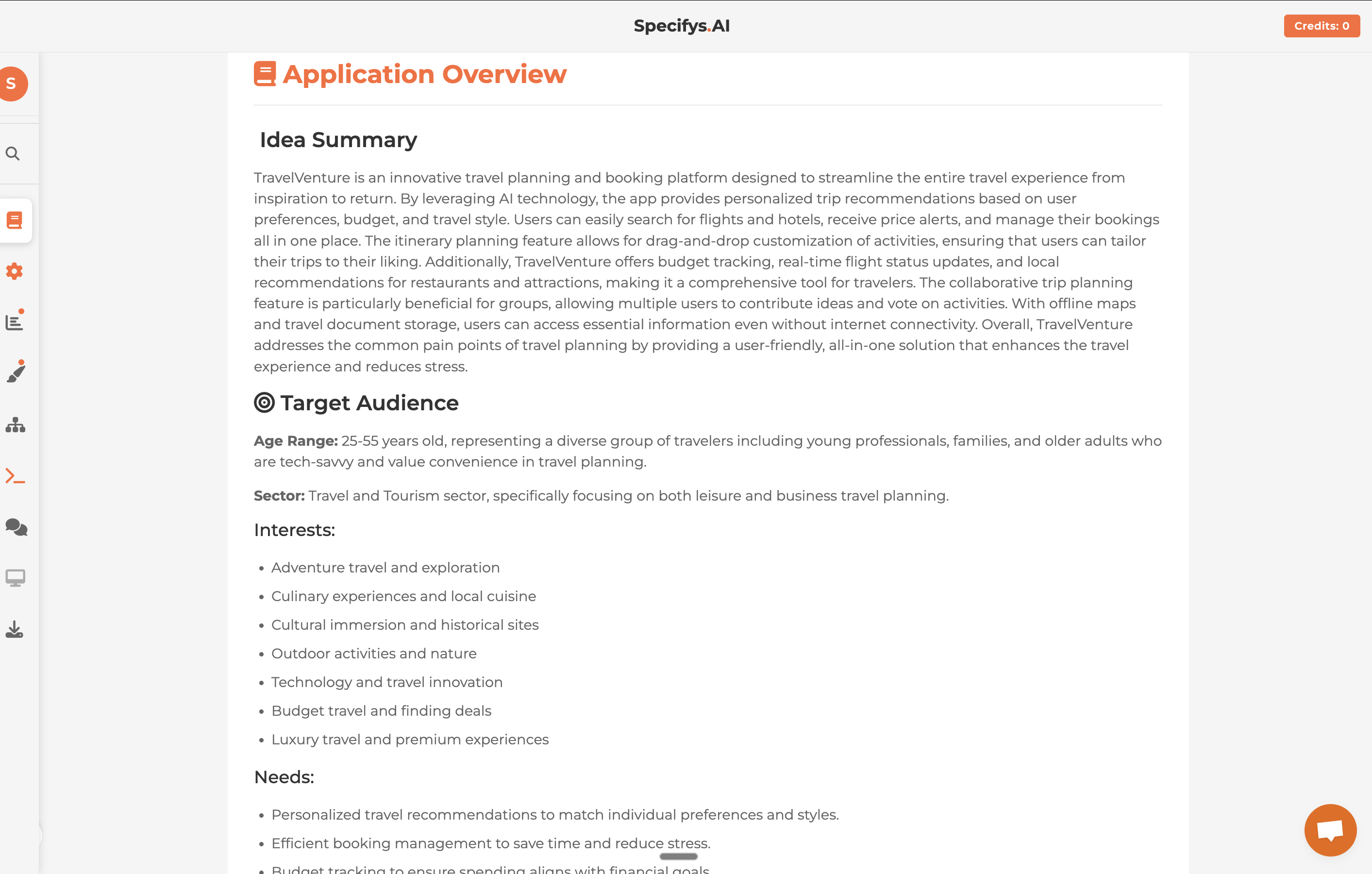 Specifys.ai - Main product screenshot demonstrating key features and user interface